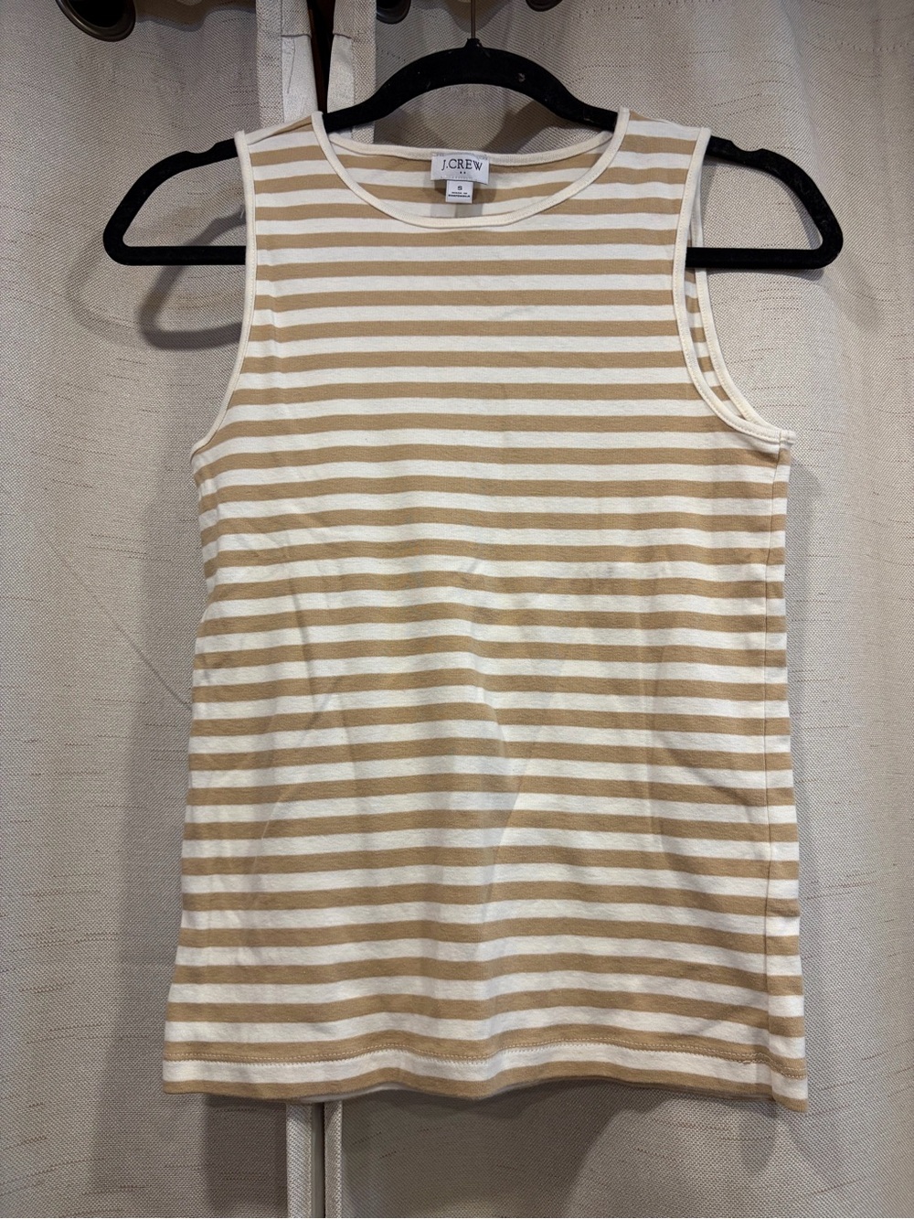 J. Crew Cream and Tan Striped Sleeveless Tank Top